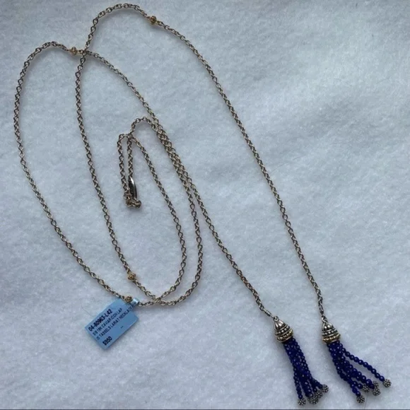 LAGOS Sterling Silver 18k Yellow Gold Caviar Icon Lapis Tassel Lariat Necklace